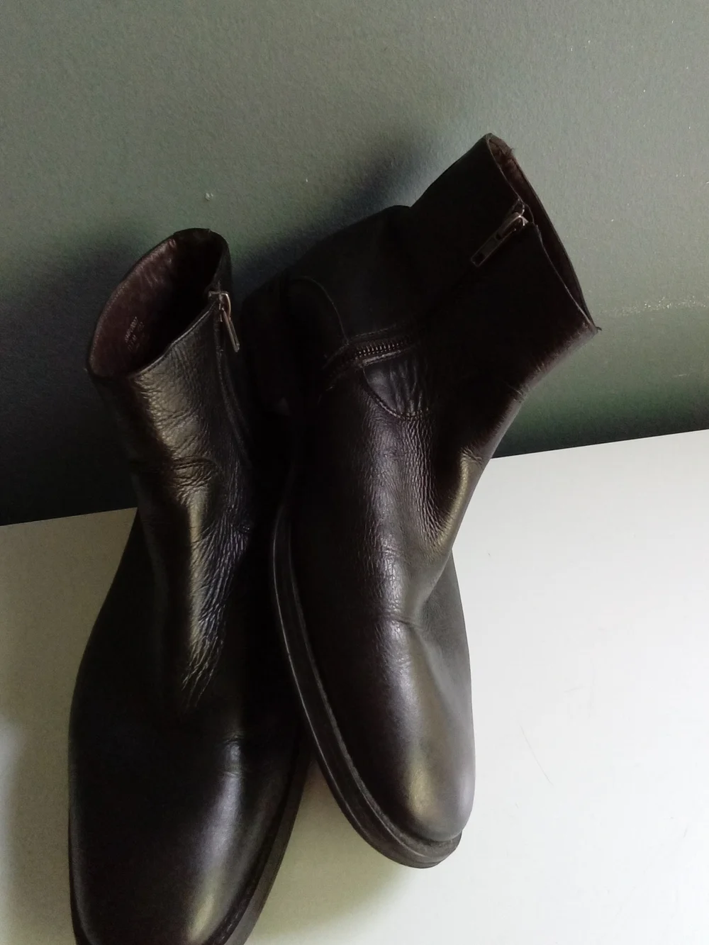 Mens Black Leather Side Zip Ankle Boots Almond Toe Dress Boots